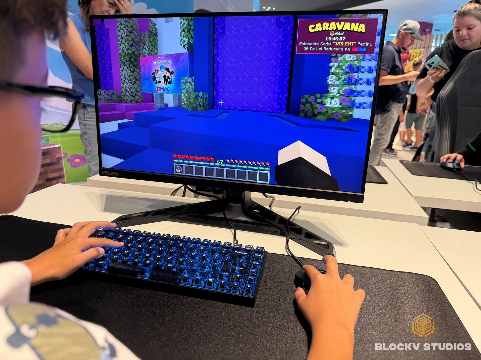 Picking a challenge portal on the Lenovo Legion PCs at the stand